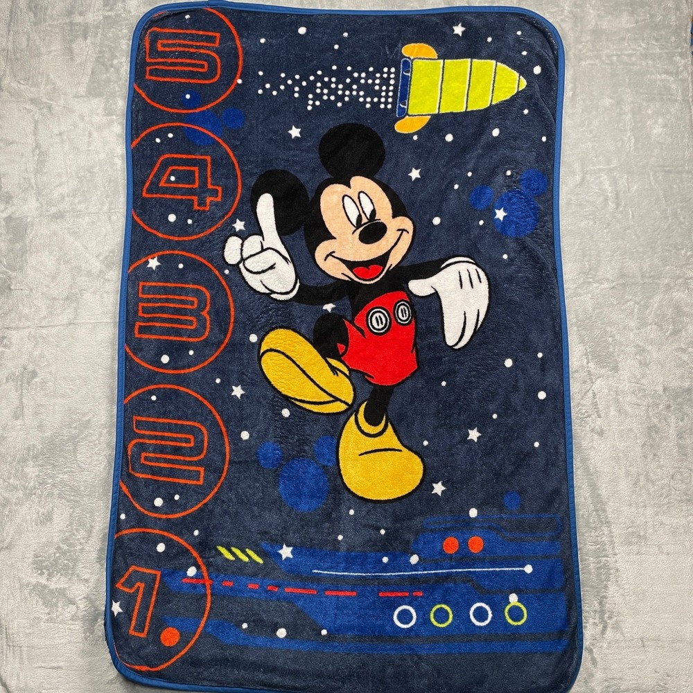 Disney Mickey Mouse Space Rocket Blast Off Toddler Baby Blanket Blue